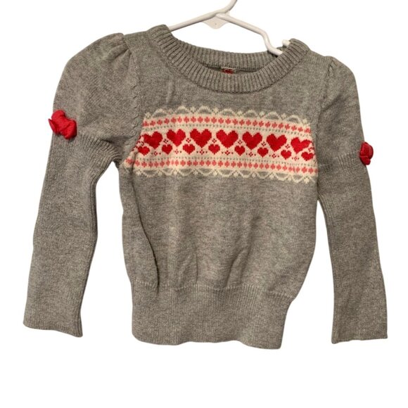 Vintage y2k Cherokee Girls Sz 2T Long Sleeve Sweater Pull over Gray Pink Hearts - Picture 1 of 4
